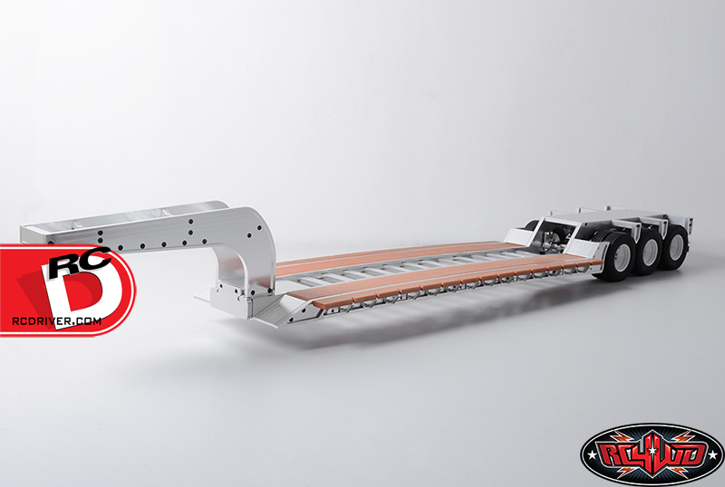 The 1/14 Lowboy Trailer is made from CNC-machined aluminum and 