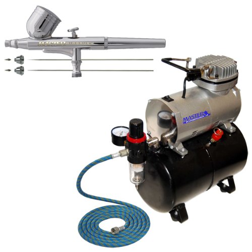 Multi-Purpose Gold Airbrushing System Kit with Portable Mini Air Compressor  - Gravity Feed Dual-Action Airbrush, Hose, How-To-Airbrush Link Card