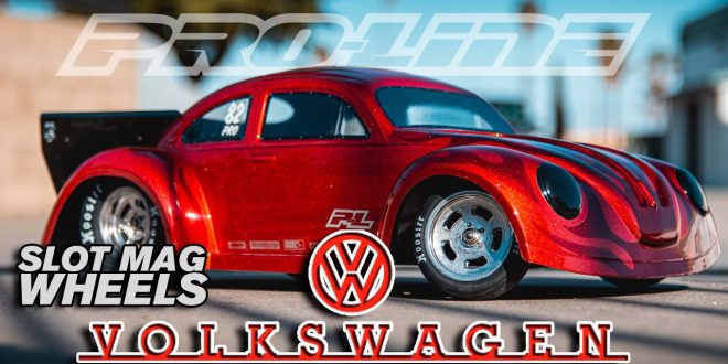 Pro-Line Volkswagen Drag Bug Clear Body and Slot Mag Drag Spec Wheels